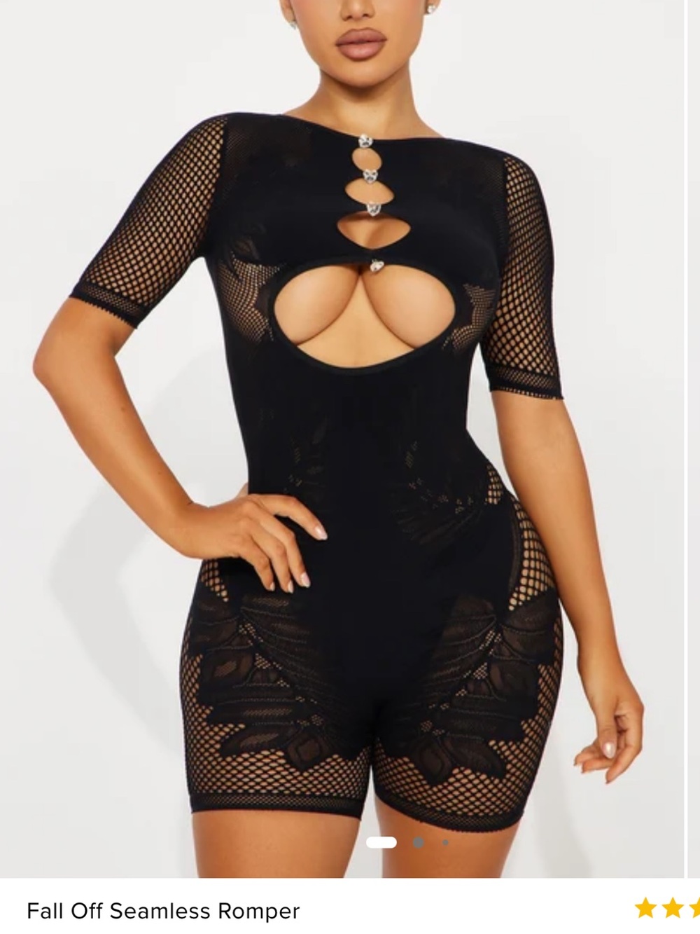 Fashion Nova Black Cutout Seamless Fishnet Bodysuit Romper